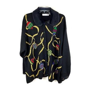 Victoria Jones 3X beaded embroidered Christmas sweater Detachable collar